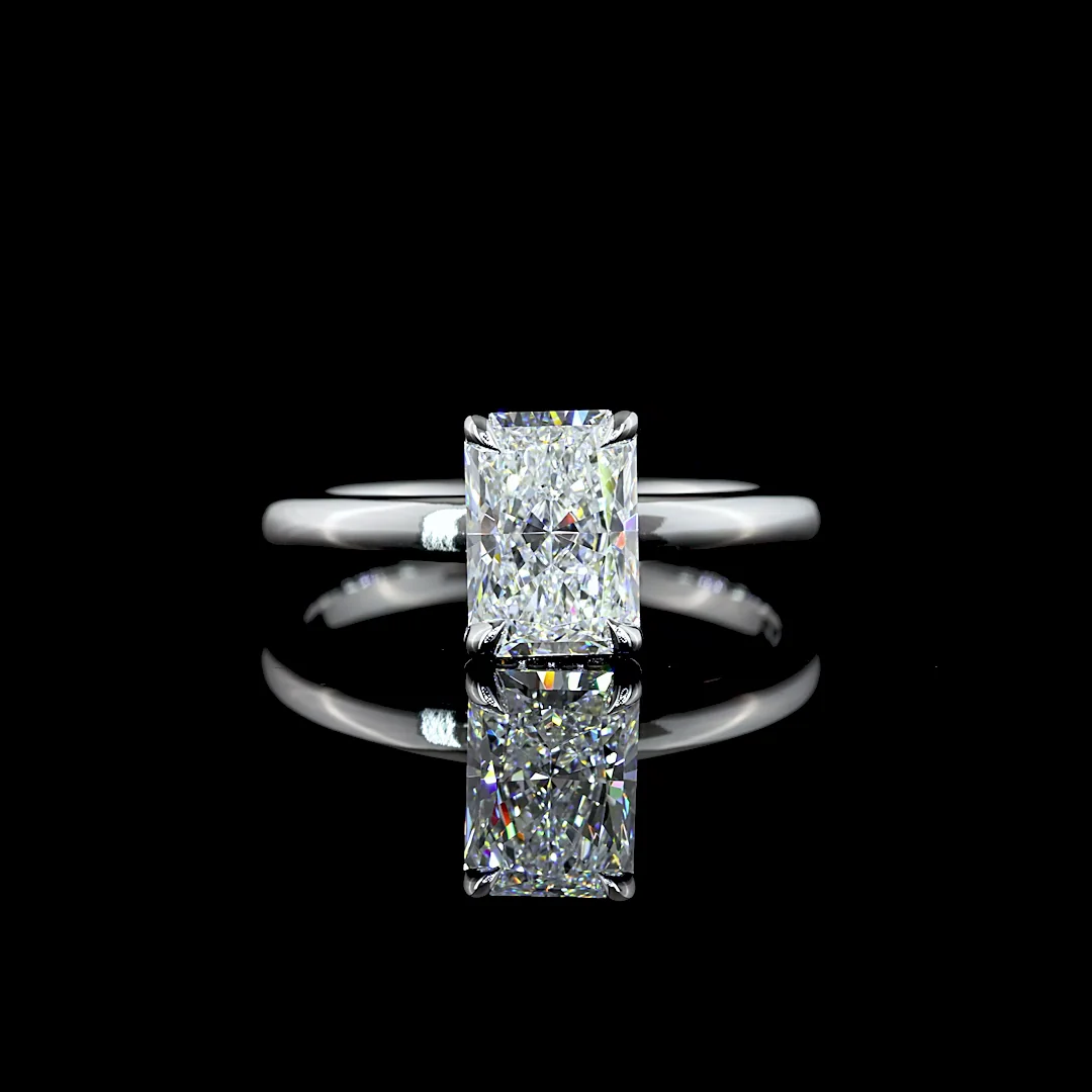 1.63 Cts 14k White Gold Radiant Shape Hidden Halo Ring - Video