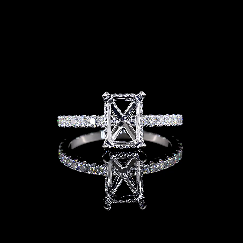 2.63 Cts 14k White Gold Emerald Shape Hidden Halo Ring - Video