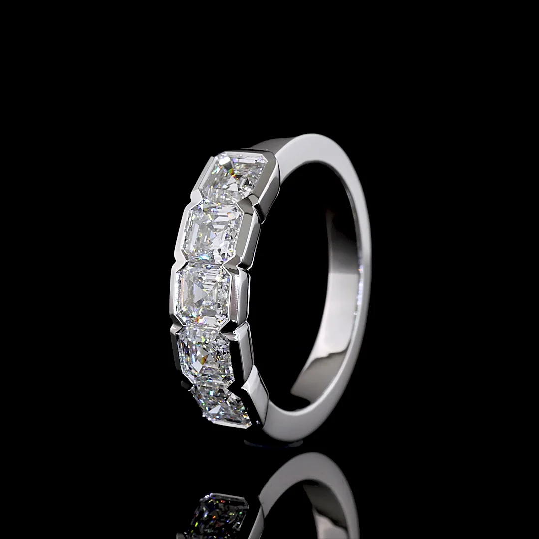 2.12 Cts 14k White Gold Asscher Shape 5 Stones Eternity Band - Image 4