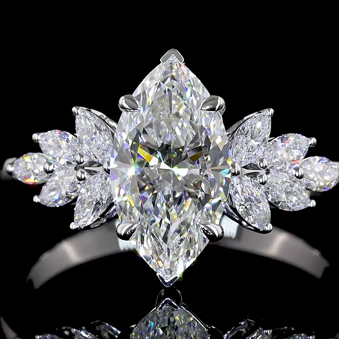 1.9 Cts 14k White Gold Marquise Shape Special Ring - Image 3