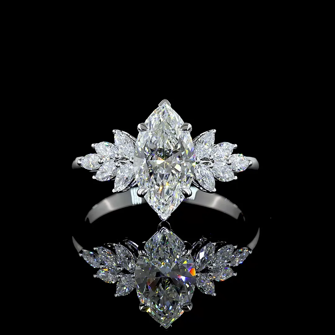 1.9 Cts 14k White Gold Marquise Shape Special Ring - Video