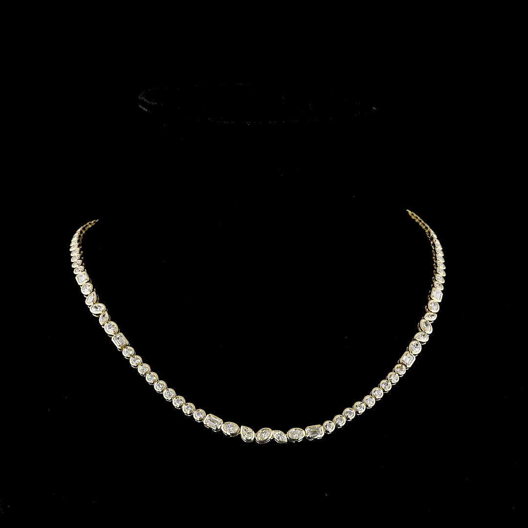 9.23 Cts 14k Yellow Gold Mix Shape Tennis Necklace - Video