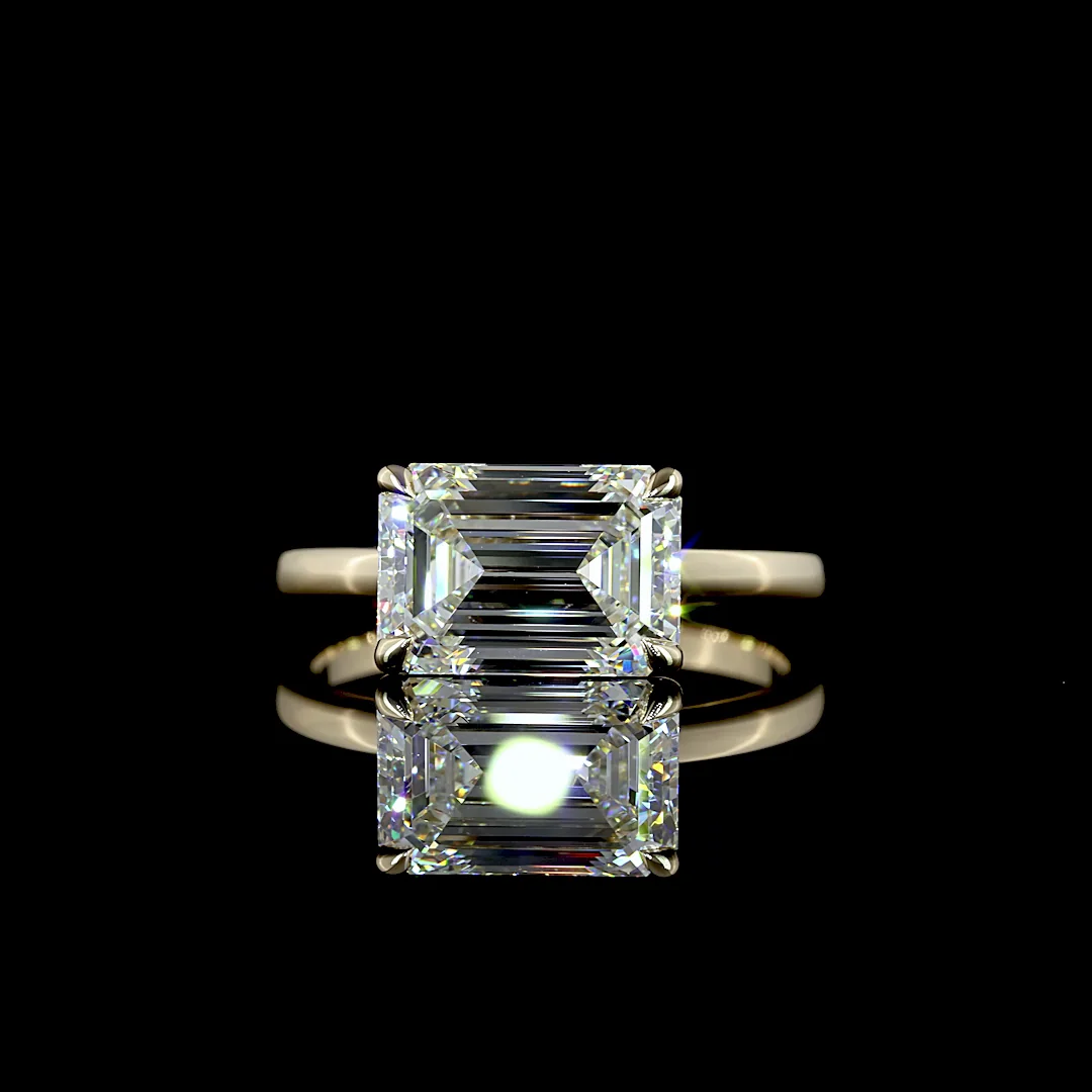 3.04 Cts 14k Yellow Gold Emerald Shape Solitaire Ring - Video