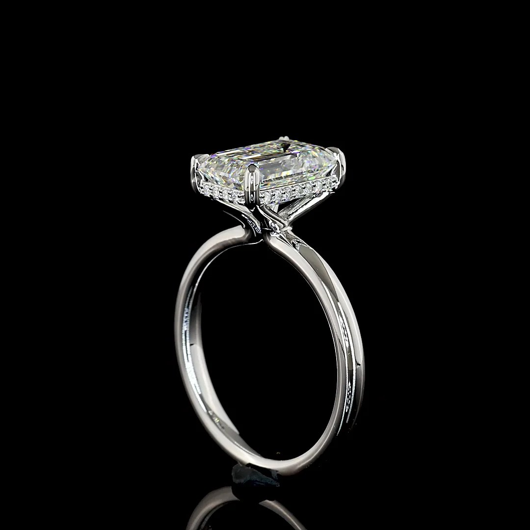 3.09 Cts 14k White Gold Emerald Shape Hidden Halo Ring - Image 2