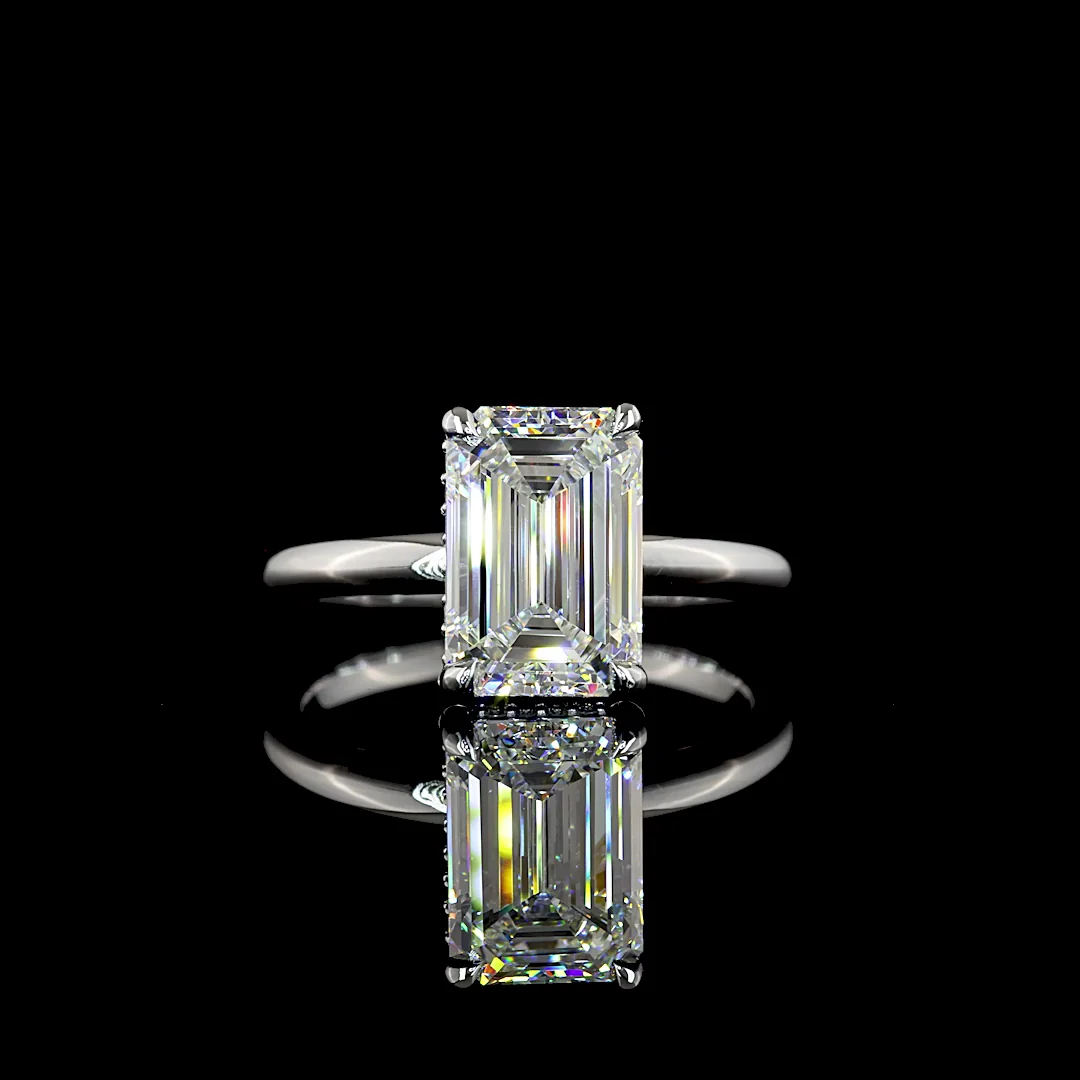 3.09 Cts 14k White Gold Emerald Shape Hidden Halo Ring - Video