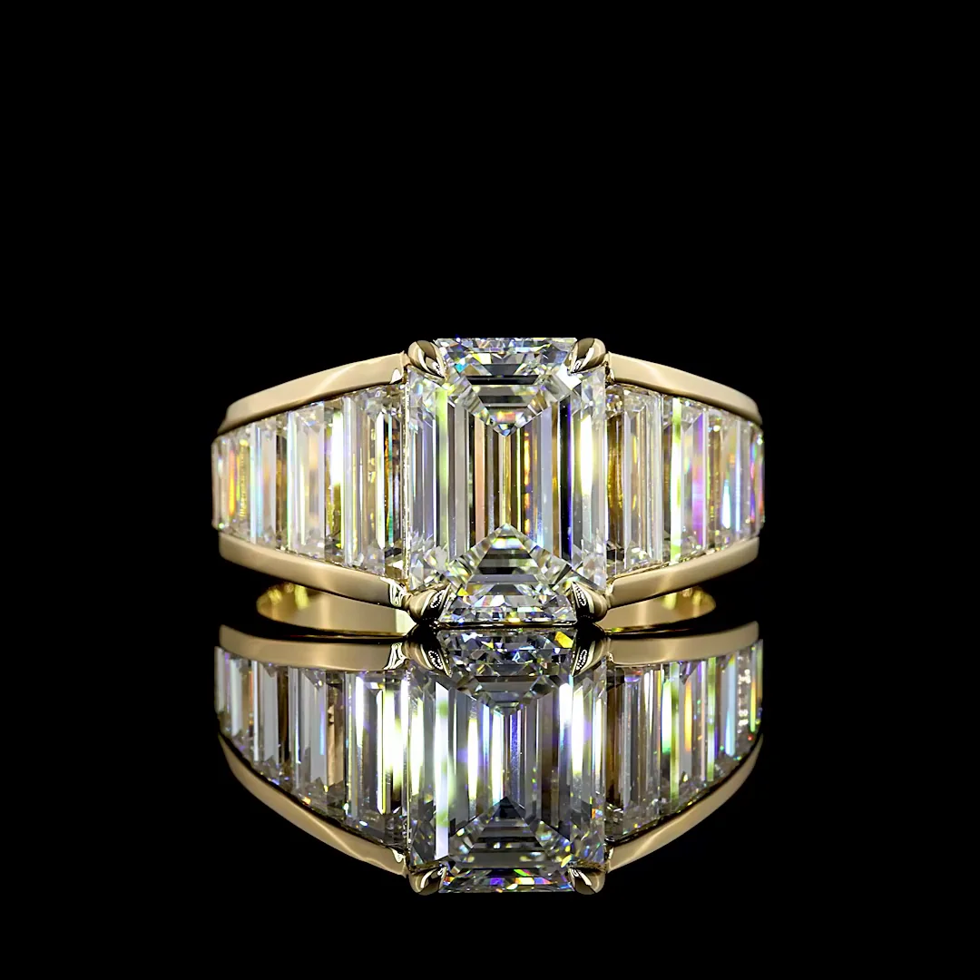 5.84 Cts 14k Yellow Gold Emerald Shape Special Ring - Video