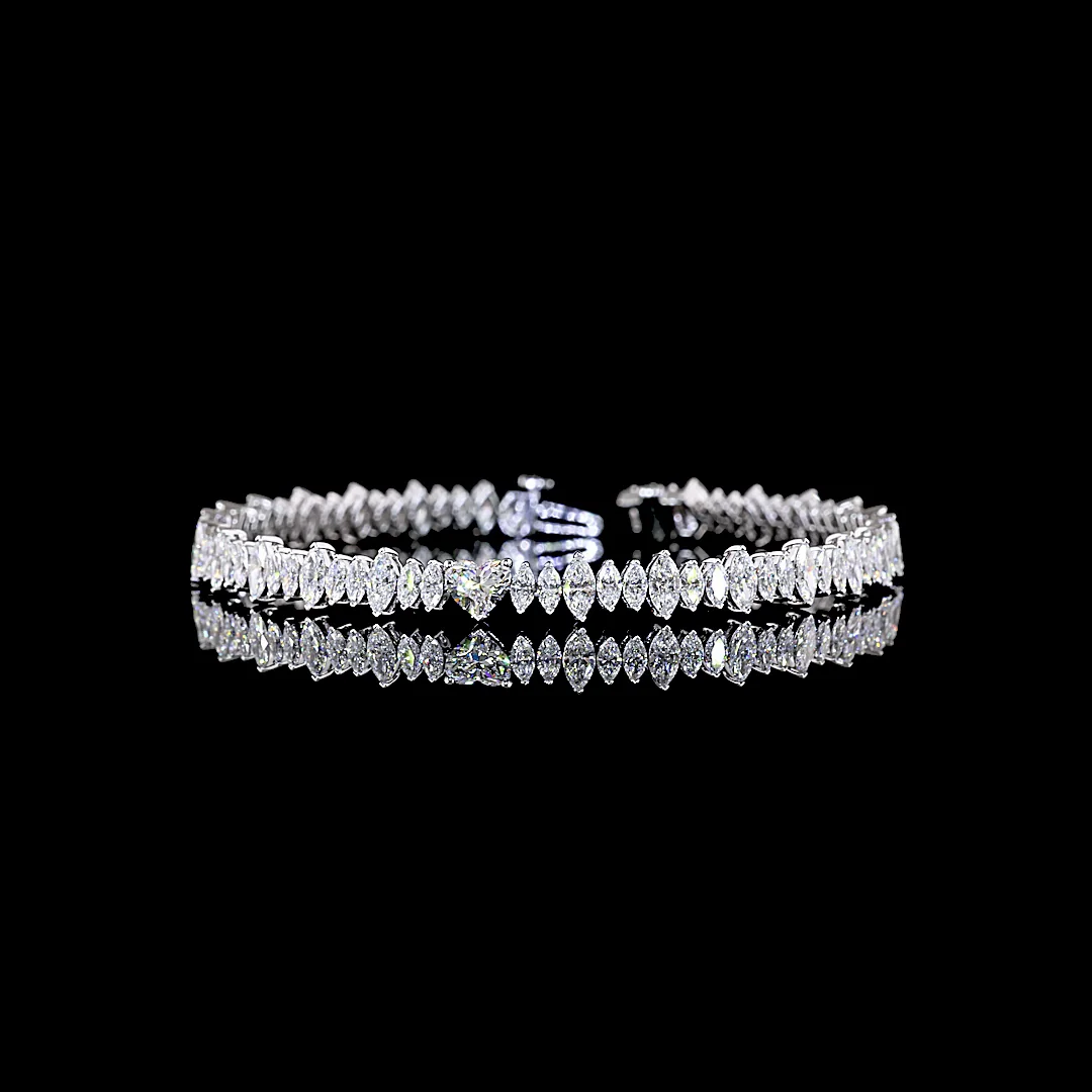 6.5 Cts 14k White Gold Heart Shape Station Line Tennis Bracelet - Video