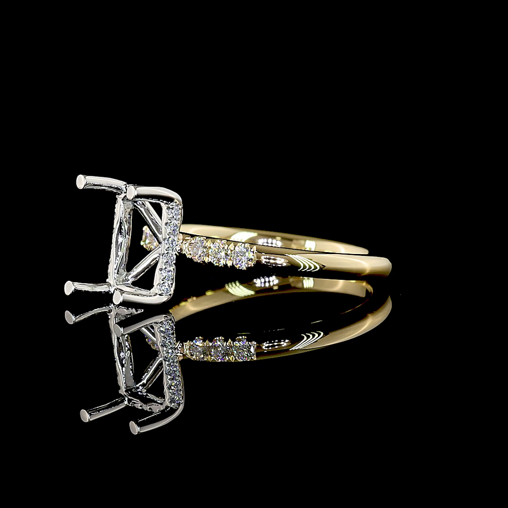 0.25 Cts 14k Yellow Gold - Platinum Round Shape Hidden Halo Ring - Image 2