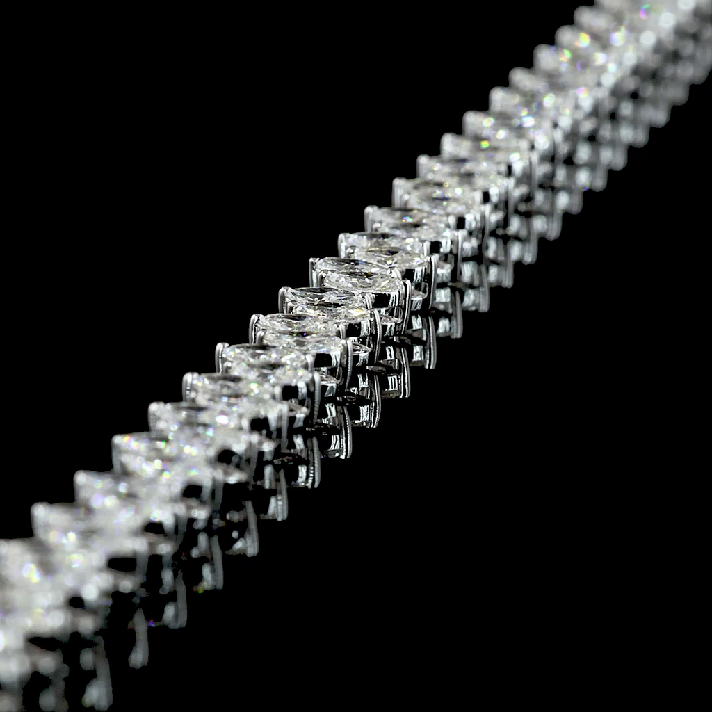 9.82 Cts 14k White Gold Marquise Shape Tennis Necklace - Image 4