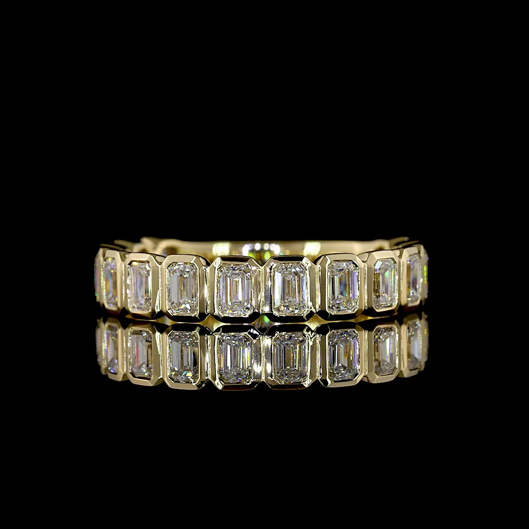 1.39 Cts 14k Yellow Gold Emerald Shape Half Eternity Eternity Band - Video