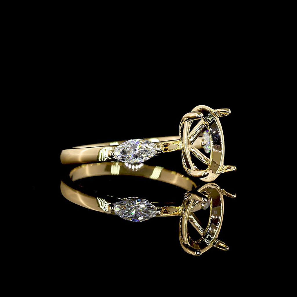 0.37 Cts 18k Yellow Gold Marquise Shape 3 Stones Ring - Image 3