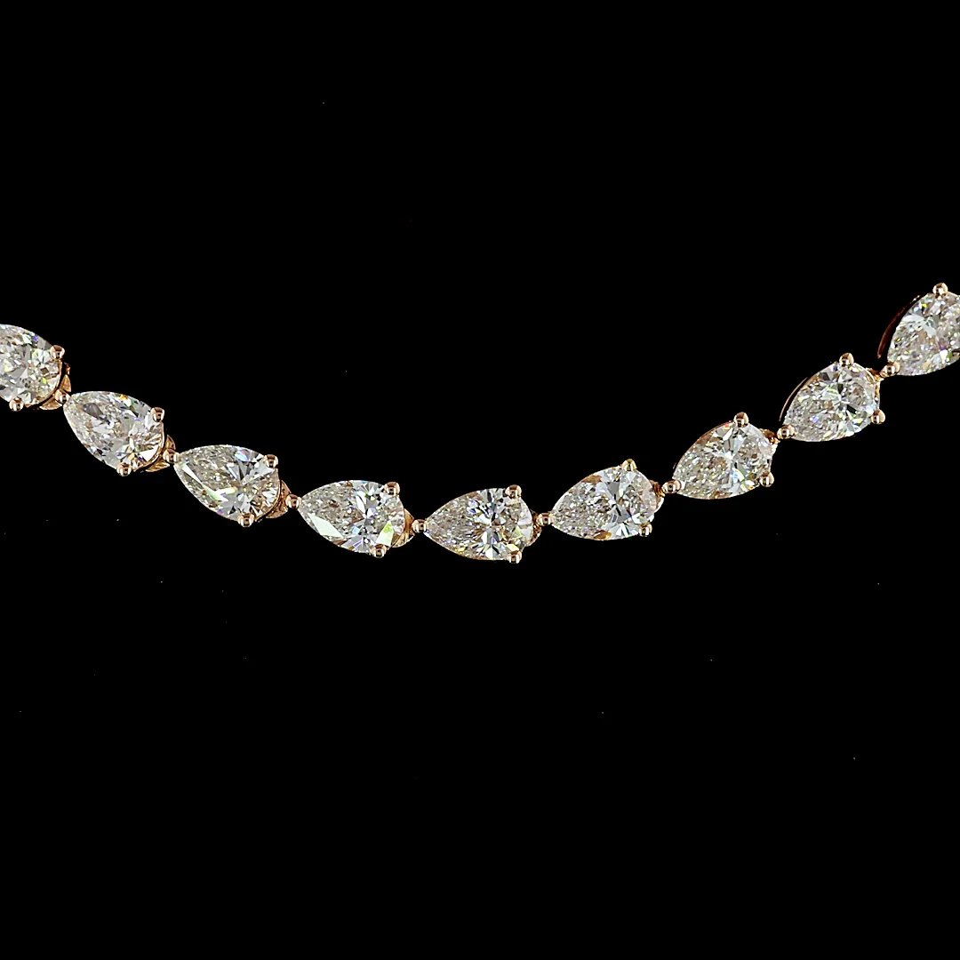 10.41 Cts 14k Rose Gold Pear Shape Tennis Necklace - Image 3