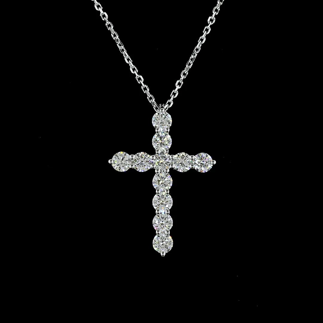 1.02 Cts 14k White Gold Round Shape Cross Pendant - Image 3