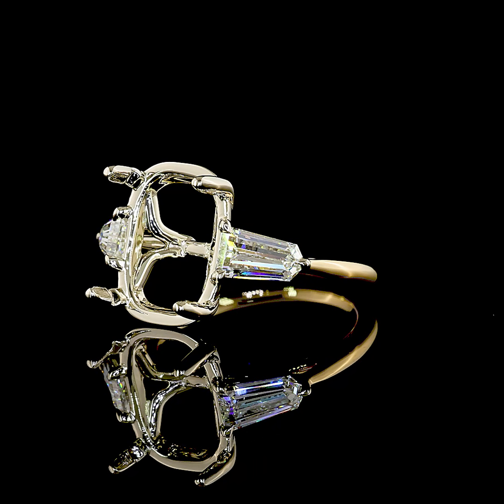0.82 Cts 18k Two Tone Antique Cushion Shape 3 Stones Ring - Image 2