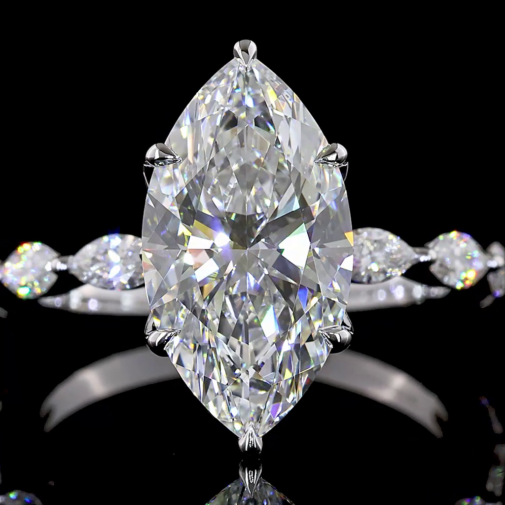 3.71 Cts 14k White Gold Marquise Shape Hidden Halo Ring - Image 3