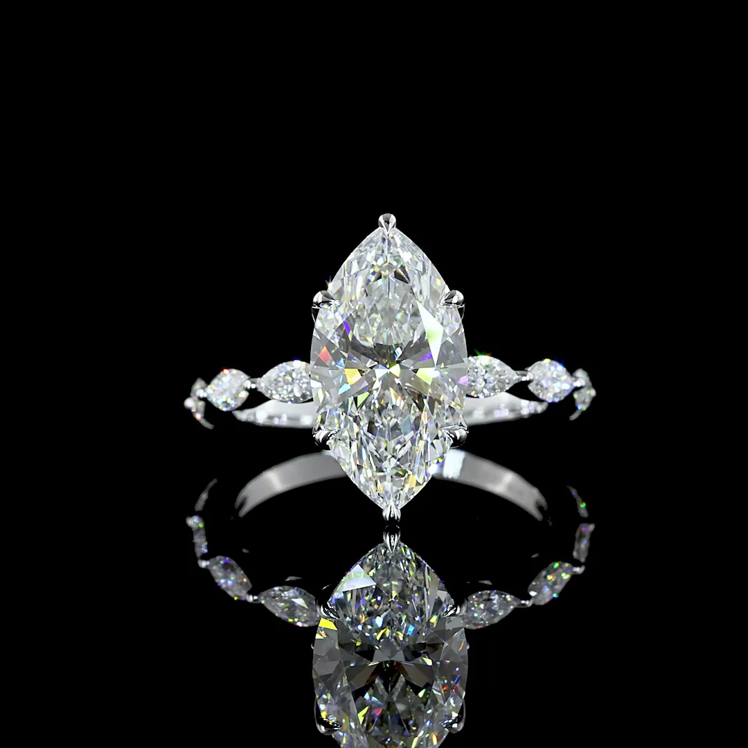 3.71 Cts 14k White Gold Marquise Shape Hidden Halo Ring - Video