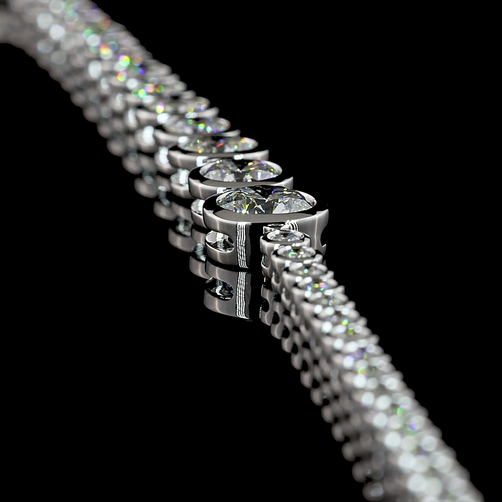 8.05 Cts 14k White Gold Round Shape Riviera Necklace - Image 2