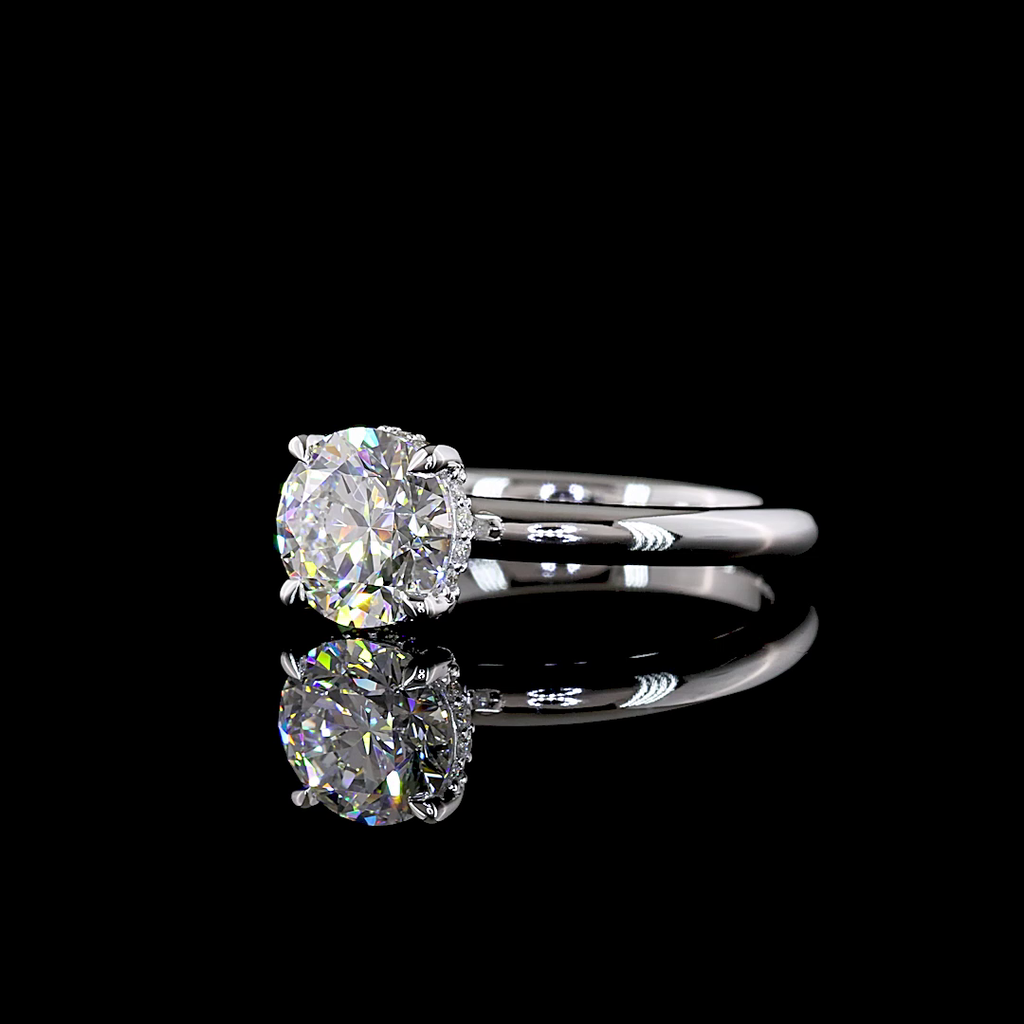 1.63 Cts 14k White Gold Round Shape Hidden Halo Ring - Image 2