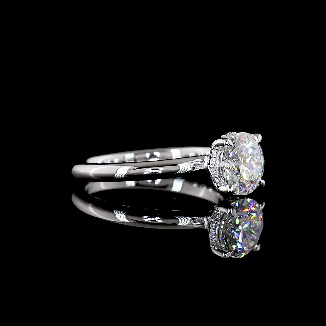 1.63 Cts 14k White Gold Round Shape Hidden Halo Ring - Image 3