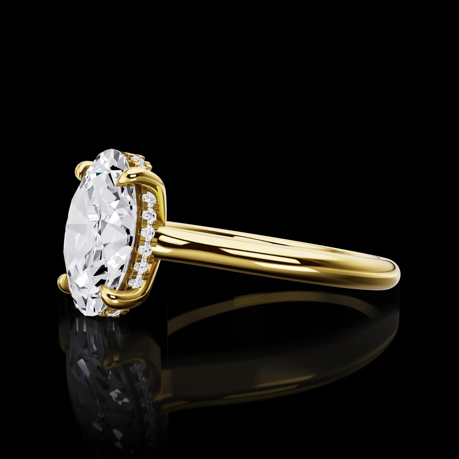 0.12 Cts 18k Yellow Gold Oval Shape Hidden Halo Ring - Image 2