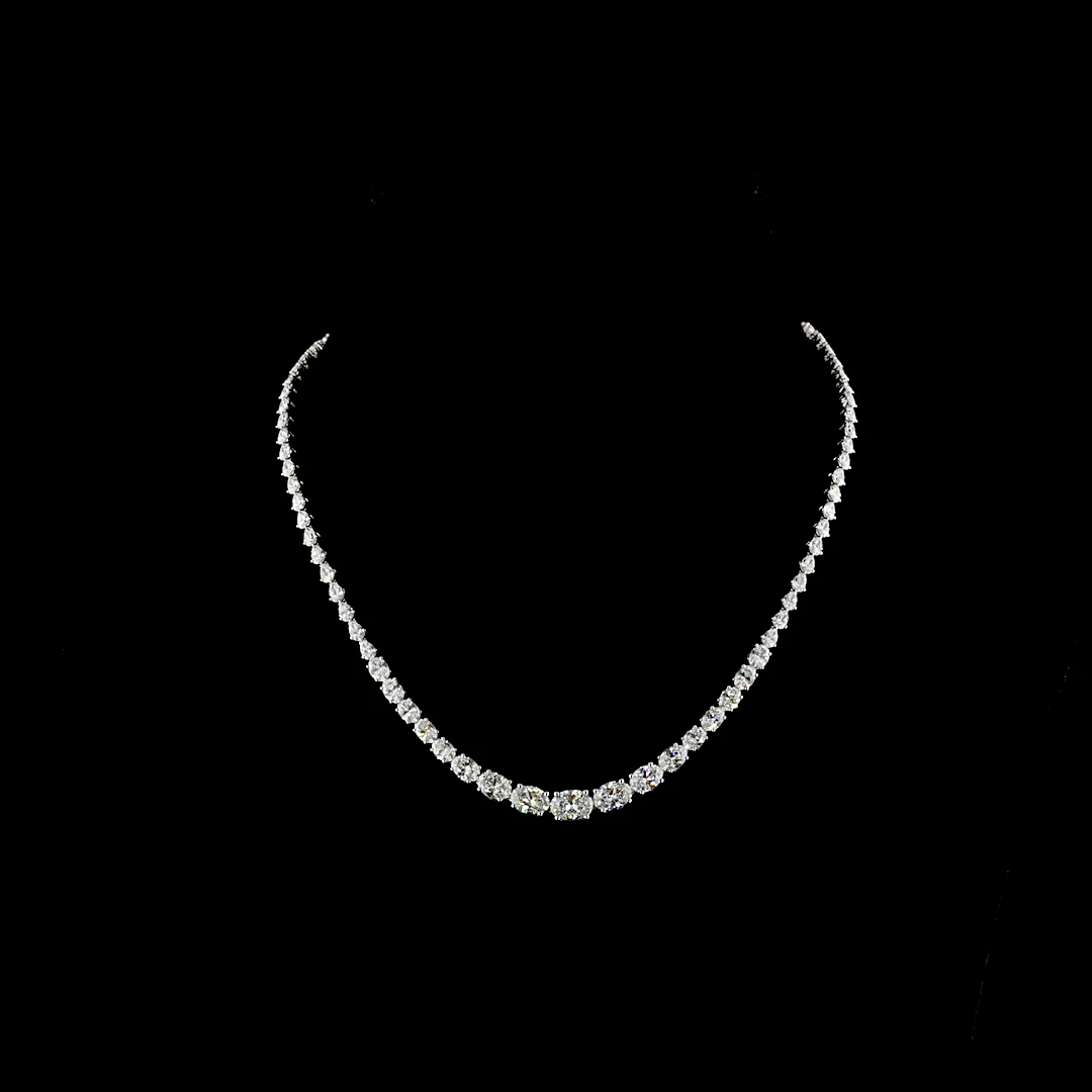 12.12 Cts 14k White Gold Oval Shape Riviera Necklace - Video
