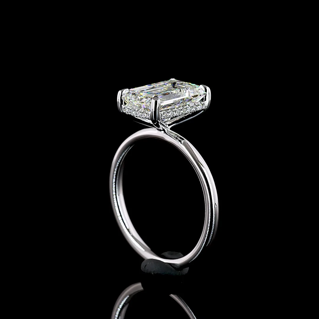 4.6 Cts 14k White Gold Emerald Shape 3 Stones Ring - Image 2
