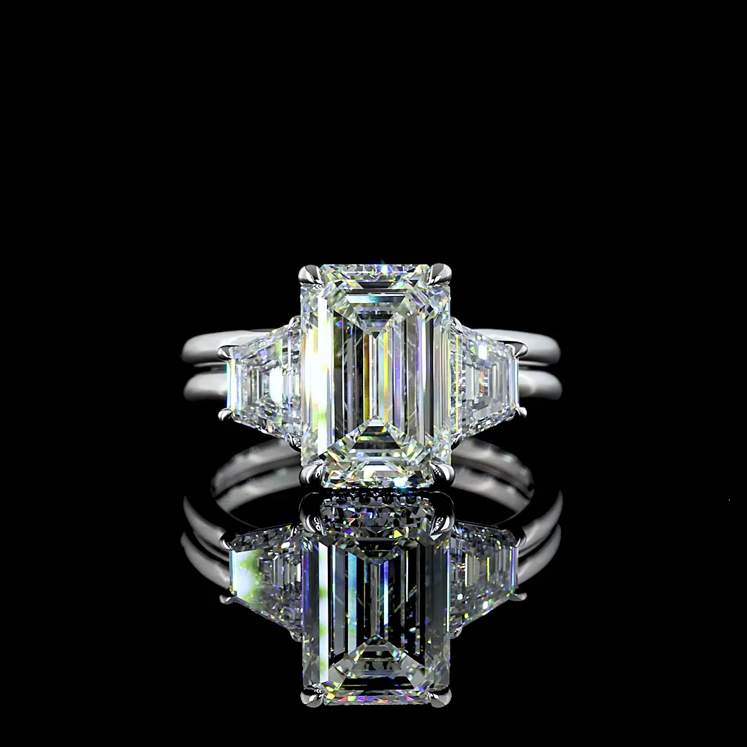 4.6 Cts 14k White Gold Emerald Shape 3 Stones Ring - Video