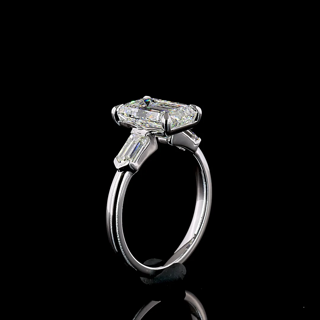 3.81 Cts 14k White Gold Emerald Shape 3 Stones Ring - Image 4