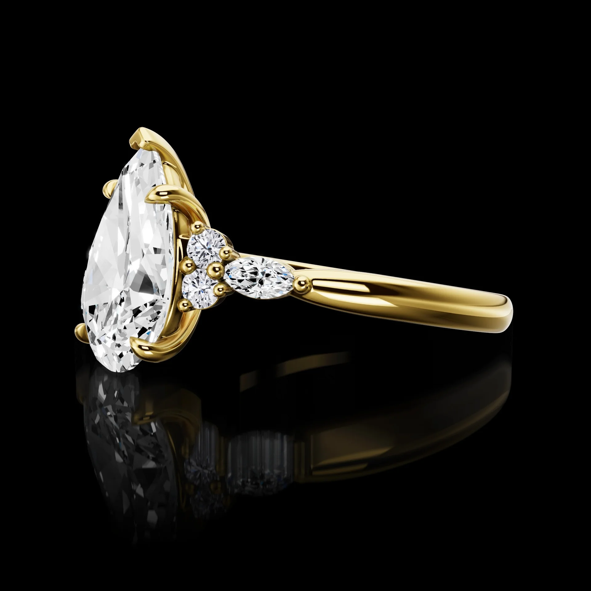 2.6 Cts 14k Yellow Gold Pear Shape Special Ring - Image 2