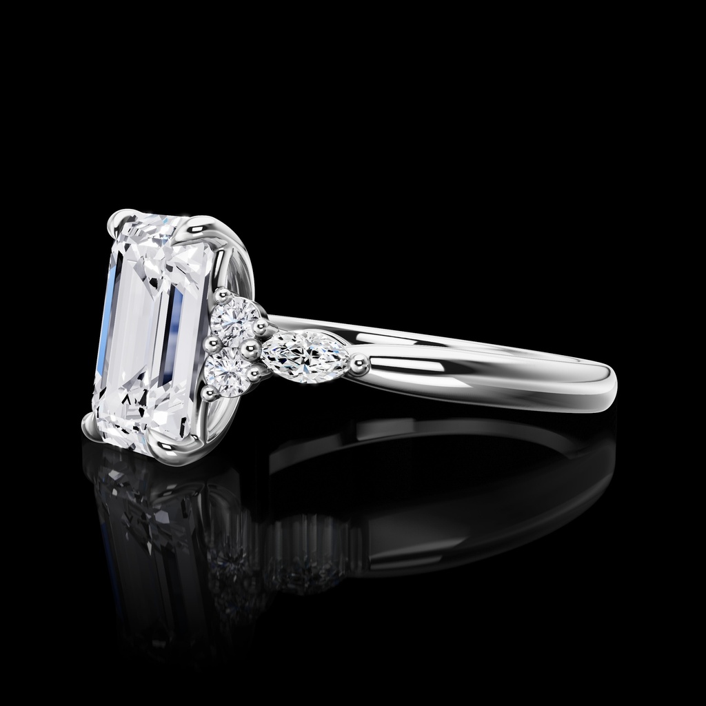 3 Cts 14k White Gold Emerald Shape Special Ring - Image 2