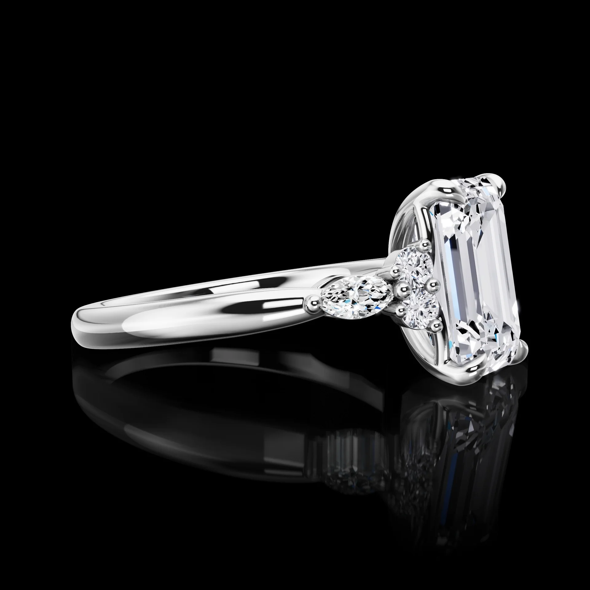 3 Cts 14k White Gold Emerald Shape Special Ring - Image 3