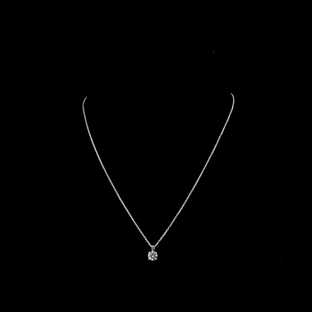 0.72 Cts 14k White Gold Round Shape Solitaire Pendant - Video