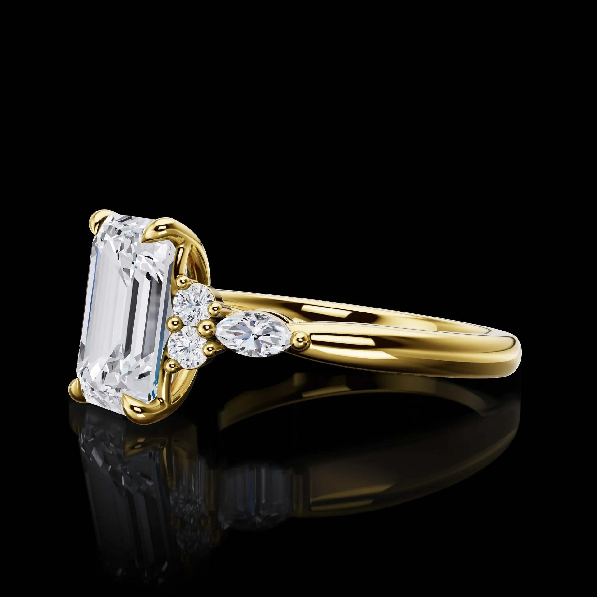 3.25 Cts 14k Yellow Gold Emerald Shape Special Ring - Image 2