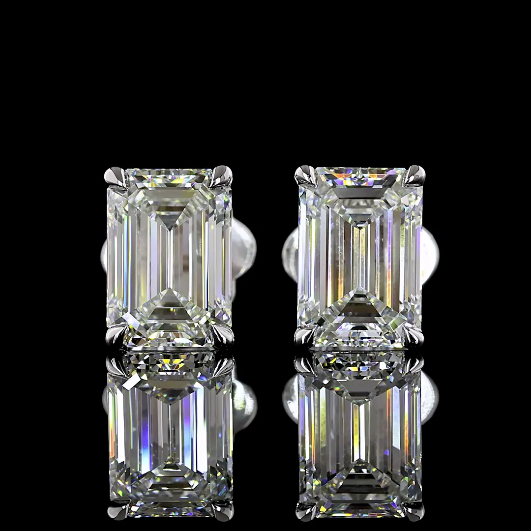 3.04 Cts 14k White Gold Emerald Shape Studs Earring - Image 3