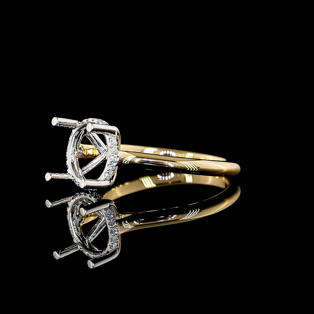0.1 Cts 18k Yellow Gold - Platinum Shape Hidden Halo Ring - Image 2