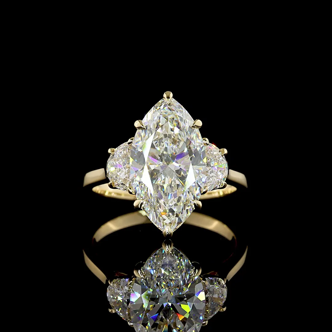 4.7 Cts 14k Yellow Gold Marquise Modified Shape 3 Stones Ring - Video