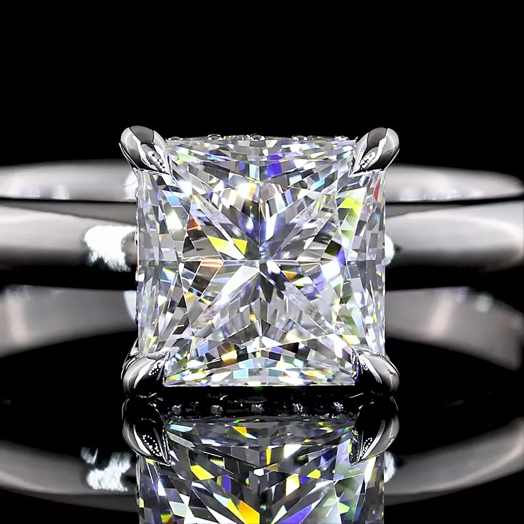 1.58 Cts 14k White Gold Princess Shape Hidden Halo Ring - Image 3