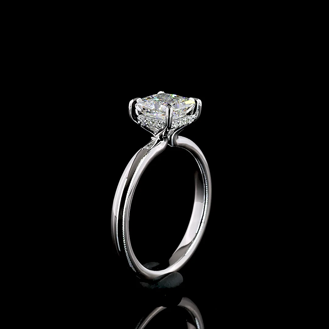1.58 Cts 14k White Gold Princess Shape Hidden Halo Ring - Image 4