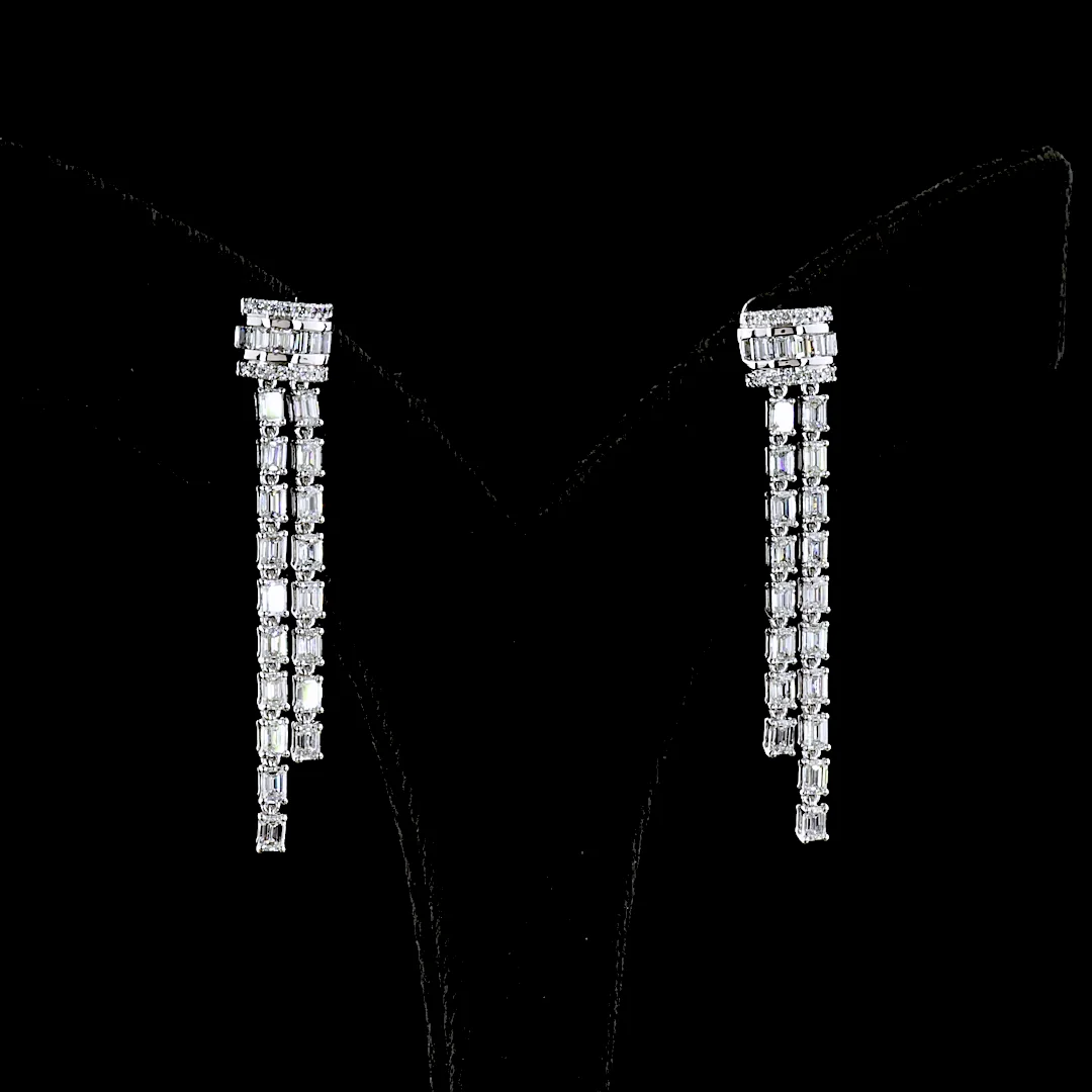2.84 Cts 14k White Gold Emerald Shape Lariat Earring - Image 2