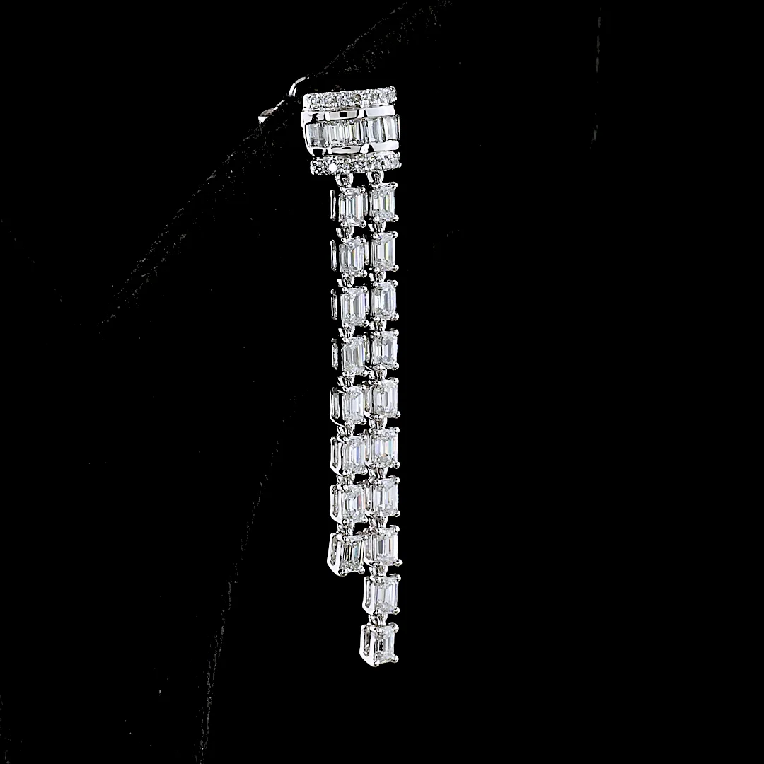 2.84 Cts 14k White Gold Emerald Shape Lariat Earring - Image 4