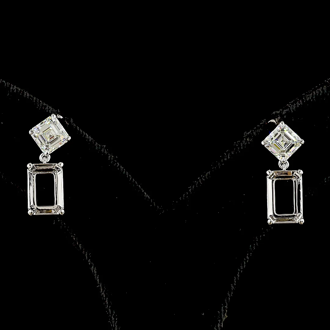 7.17 Cts 14k White Gold Emerald Shape Hanging Earring - Video