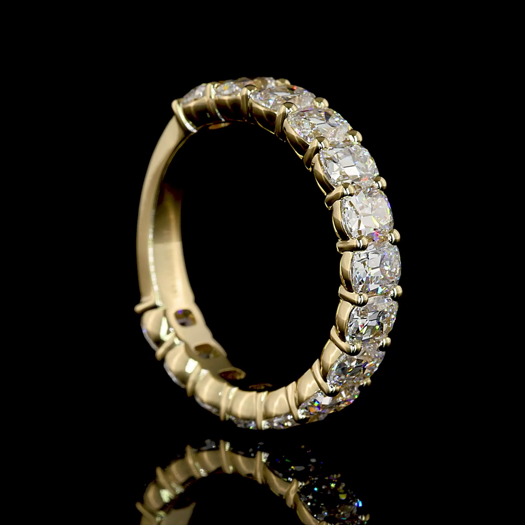 3.17 Cts 14k Yellow Gold Antique Cushion Shape 3/4 Band Eternity Band - Image 2