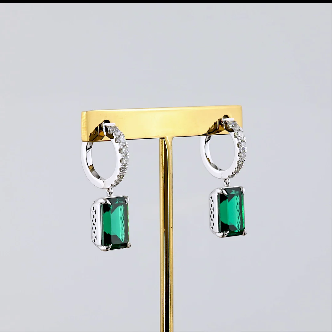 0.53 Cts 14k White Gold Emerald Shape Hanging Earring - Image 2