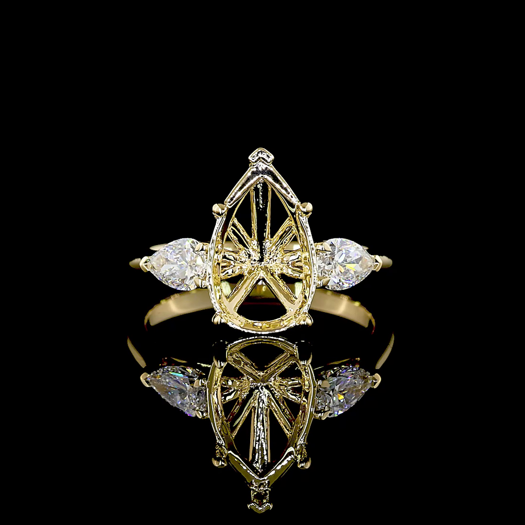 0.59 Cts 14k Yellow Gold Pear Shape 3 Stones Ring - Video