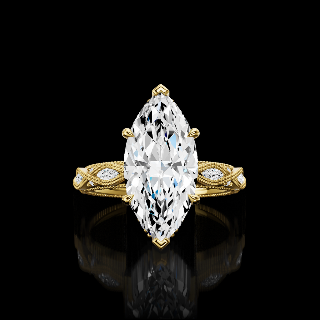 0.65 Cts 18k Yellow Gold Marquise Shape Hidden Halo Ring - Video