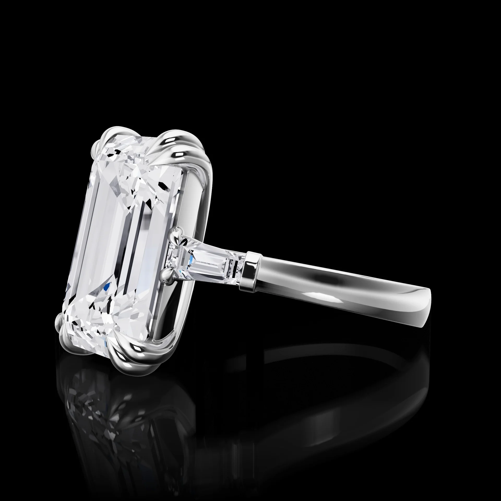 8.34 Cts 18k White Gold Emerald Shape 3 Stones Ring - Image 2