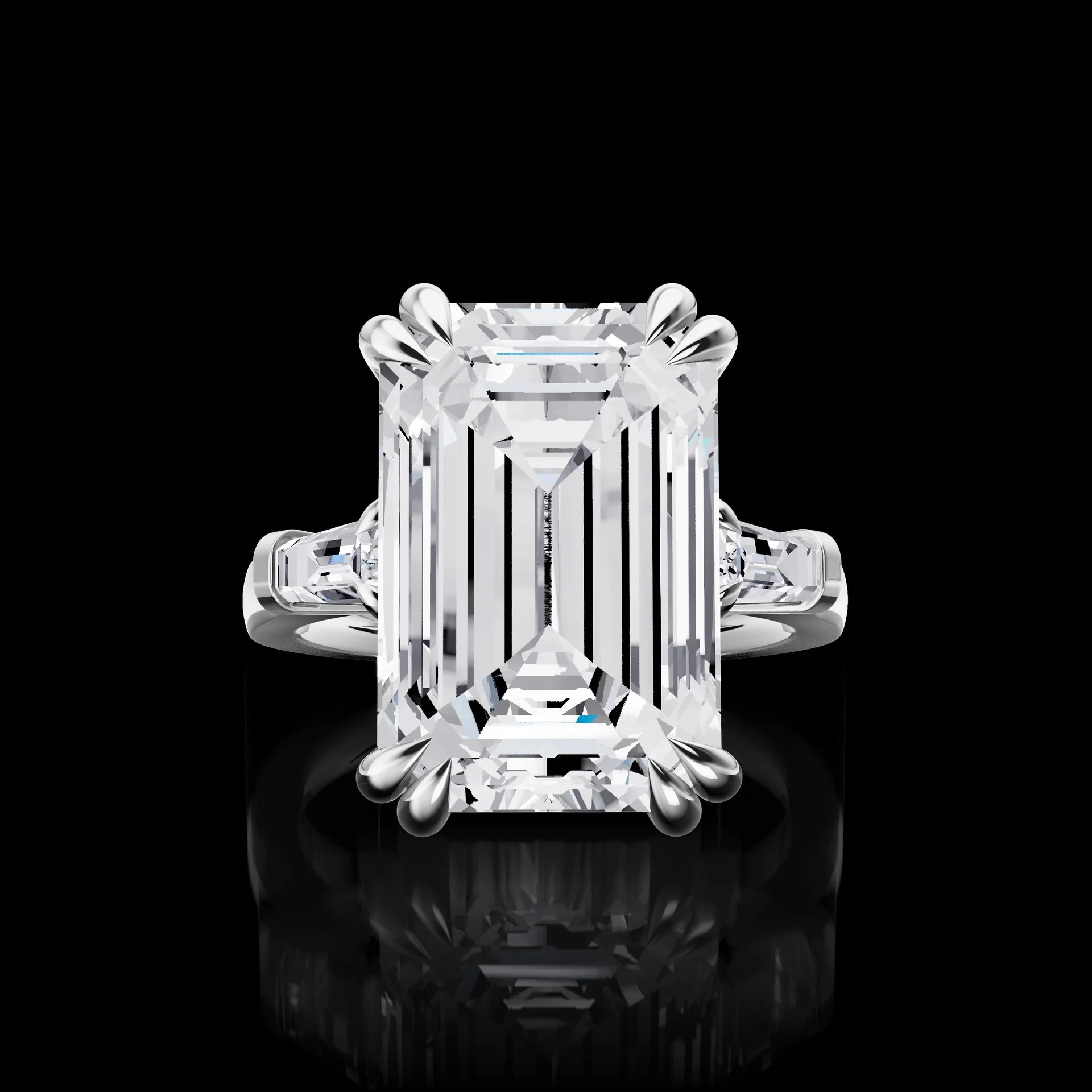 8.34 Cts 18k White Gold Emerald Shape 3 Stones Ring - Video