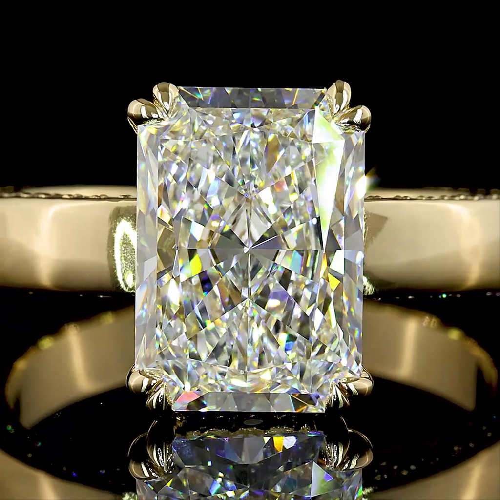 3.93 Cts 14k Yellow Gold Radiant Shape Hidden Halo Ring - Image 3