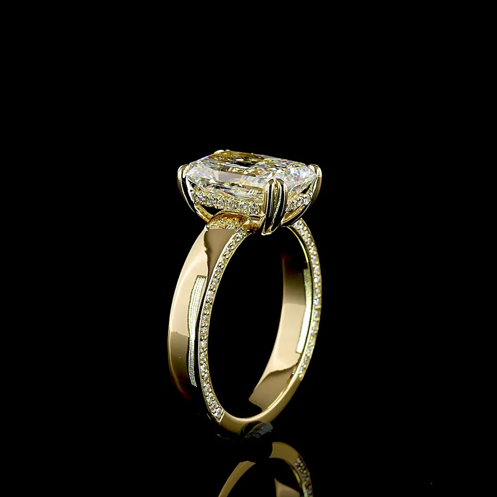 3.93 Cts 14k Yellow Gold Radiant Shape Hidden Halo Ring - Image 4