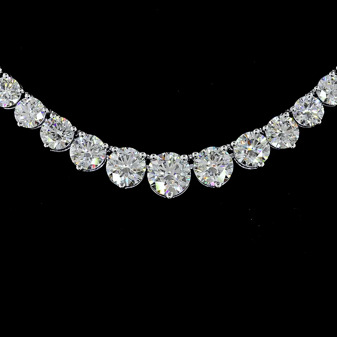 9.89 Cts 14k White Gold Round Shape Riviera Necklace - Image 3 (3)
